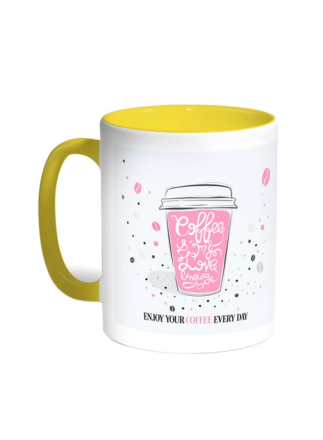 Decalac A Cup Of Coffee Printed Coffee Mug Yellow/White 