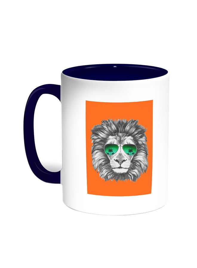Decalac A Lion Wearing Glasses Printed Coffee Mug Blue/White 