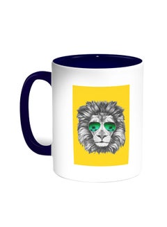 Decalac A Lion Wearing Glasses Printed Coffee Mug Blue/White 