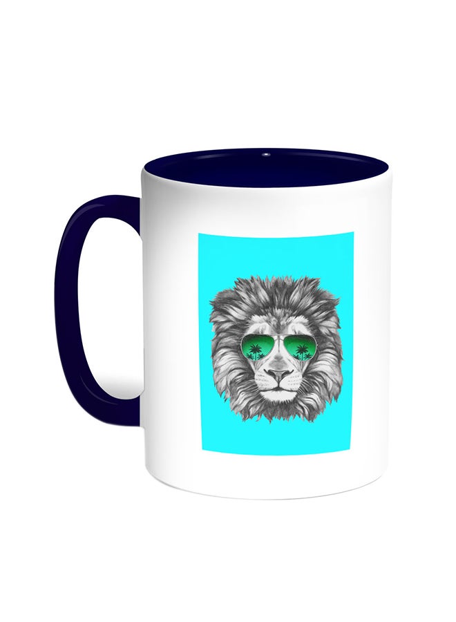 Decalac A Lion Wearing Glasses Printed Coffee Mug Blue/White