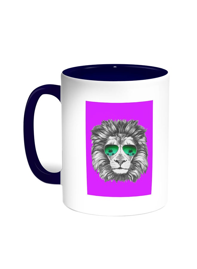 ديكالاك قدح قهوة بصورة أسد يرتدي نظارة أزرق/ أبيض