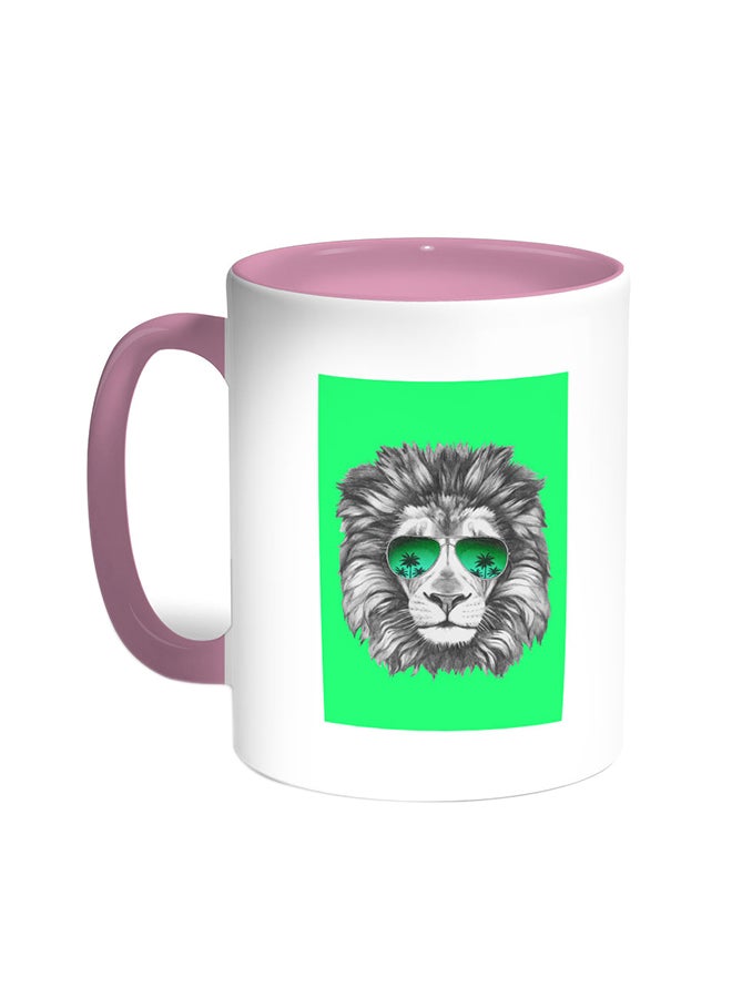 Decalac A Lion Wearing Glasses Printed Coffee Mug Pink/White