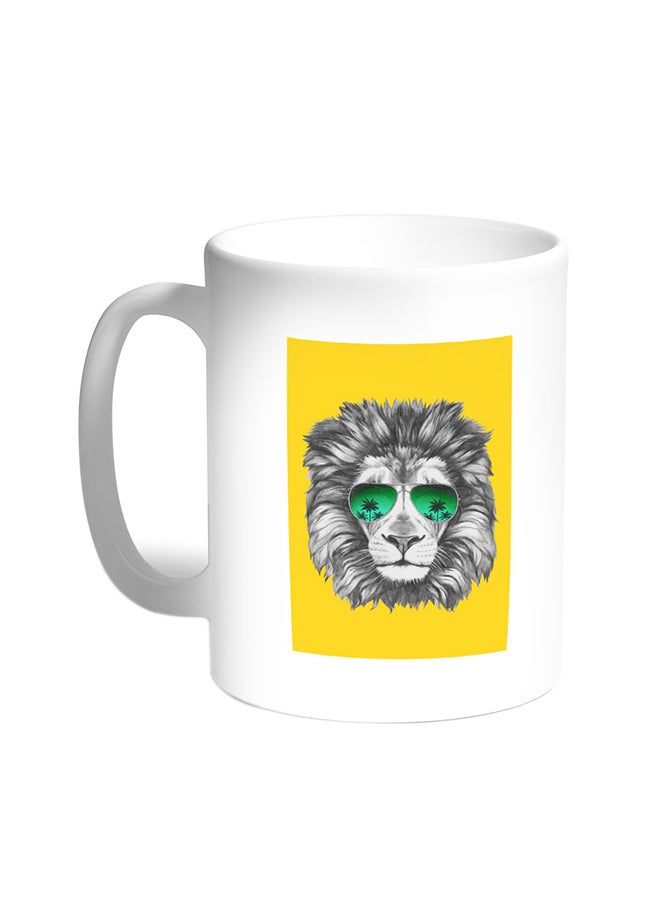 A Lion Wearing Glasses Printed Coffee Mug White