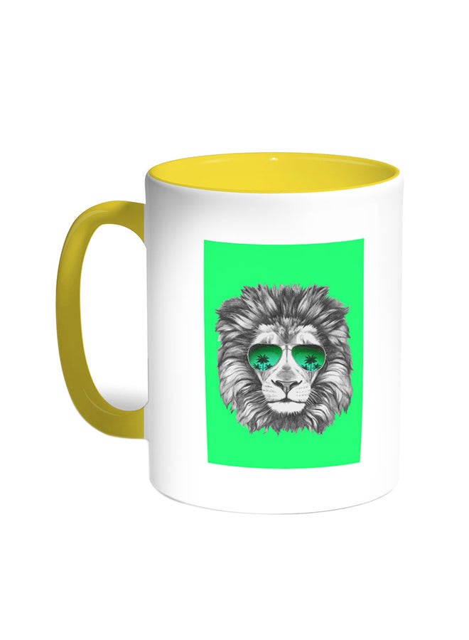 ديكالاك قدح قهوة بصورة أسد يرتدي نظارة أصفر/ابيض