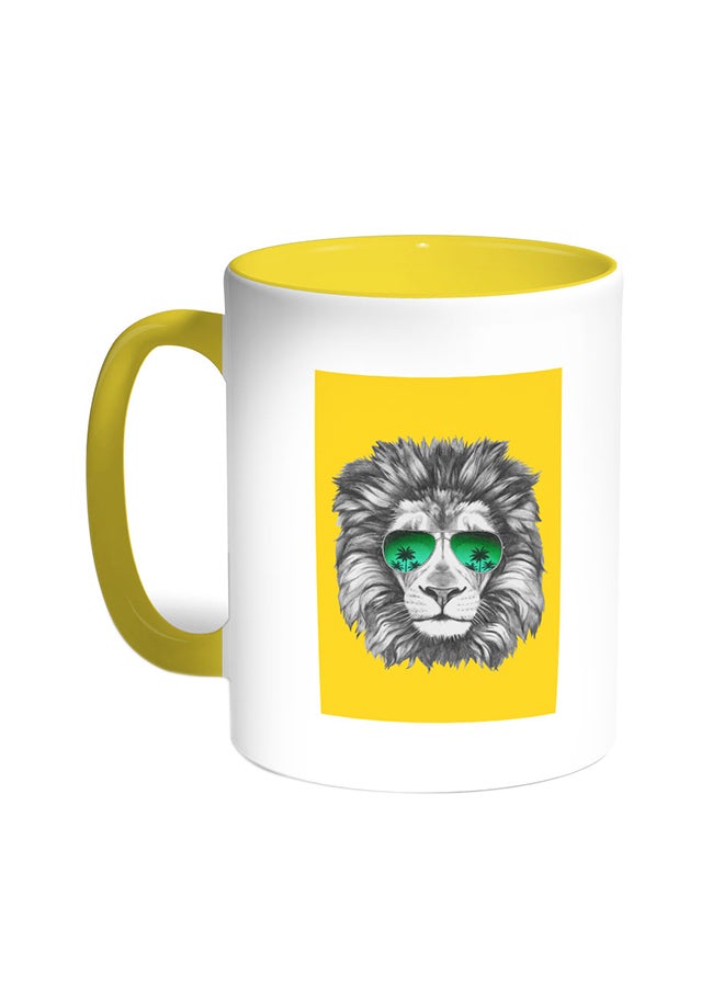ديكالاك قدح قهوة بصورة أسد يرتدي نظارة أصفر/ابيض