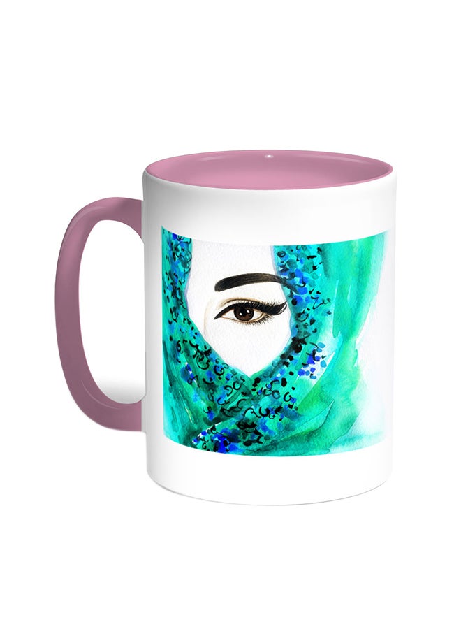 Decalac A Masked Woman Printed Coffee Mug Pink/White 