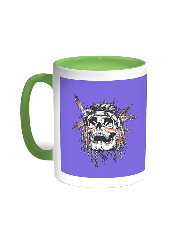 Decalac A Red Indian Skull Printed Coffee Mug Green/White 