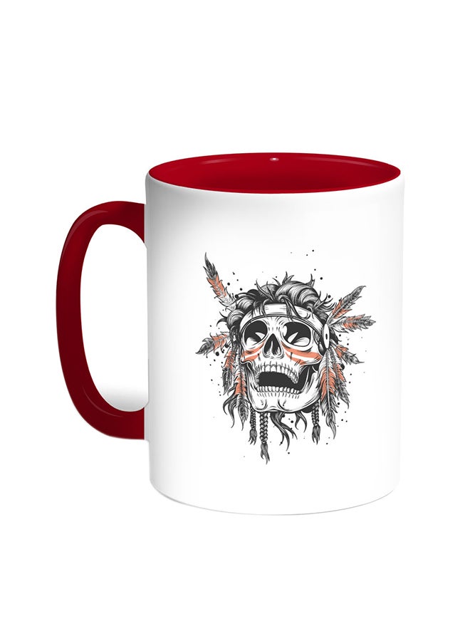 Decalac A Red Indian Skull Printed Coffee Mug Red/White 