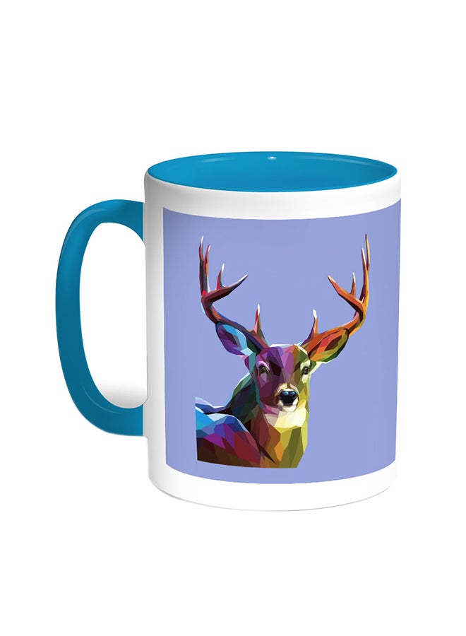 Abstract Art - Deer Printed Coffee Mug Turquoise/White