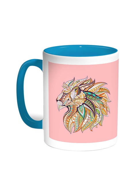 Abstract Art - Lion Printed Coffee Mug Turquoise/White