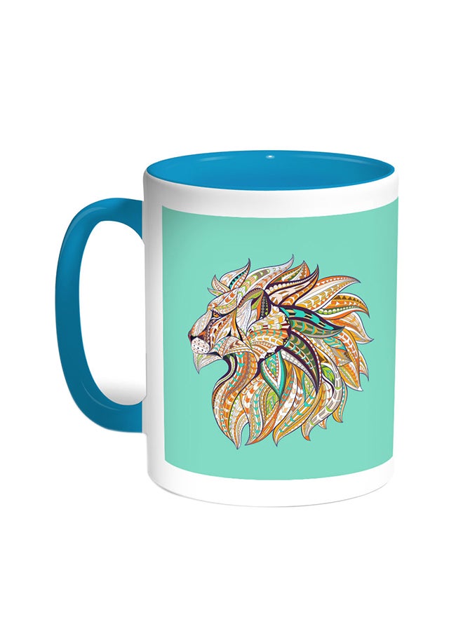 ديكالاك قدح قهوة برسم تجريدي لأسد تركواز/أبيض