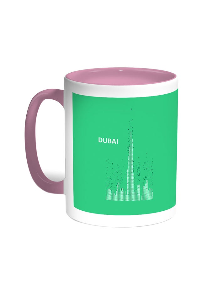 ديكالاك قدح قهوة برسم تجريدي لأبراج دبي وردي/أبيض