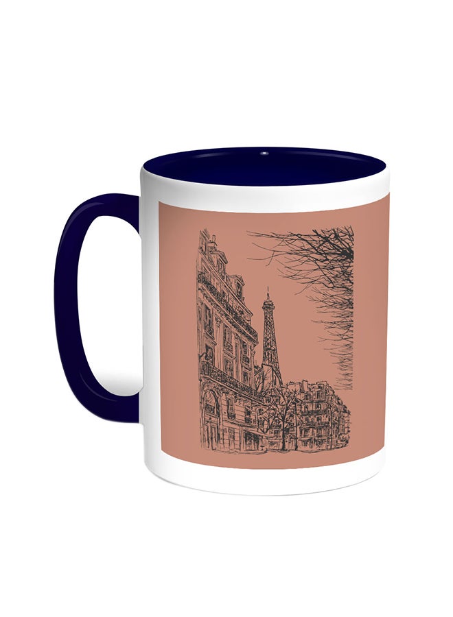 Decalac Abstract Drawing Of Paris Printed Coffee Mug Blue/White