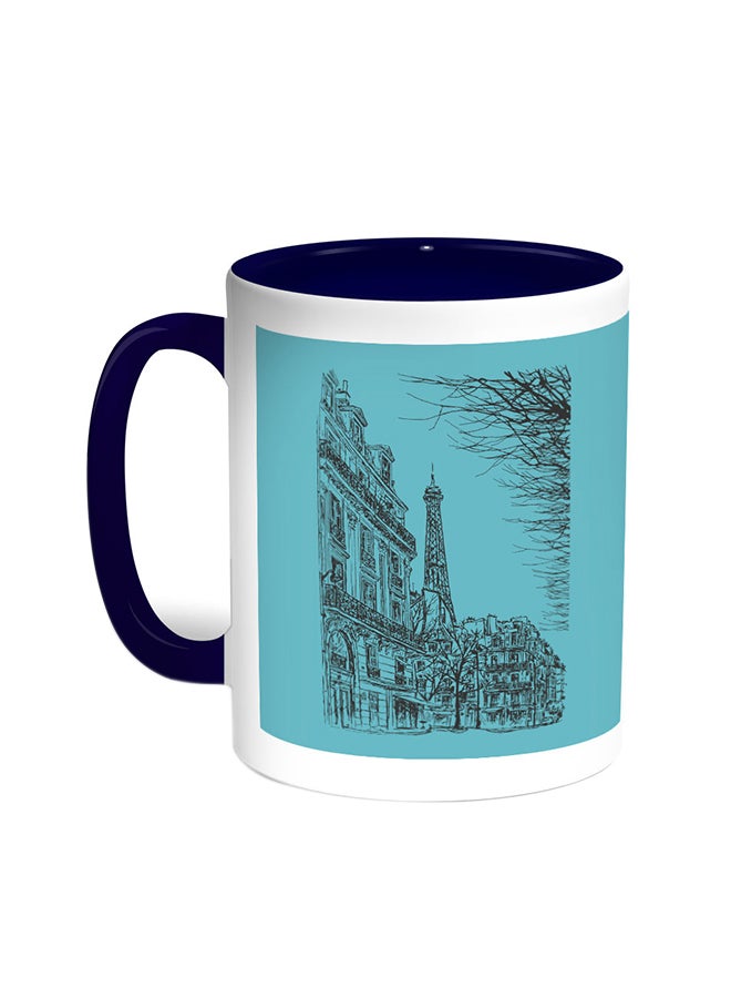 Decalac Abstract Drawing Of Paris Printed Coffee Mug Blue/White