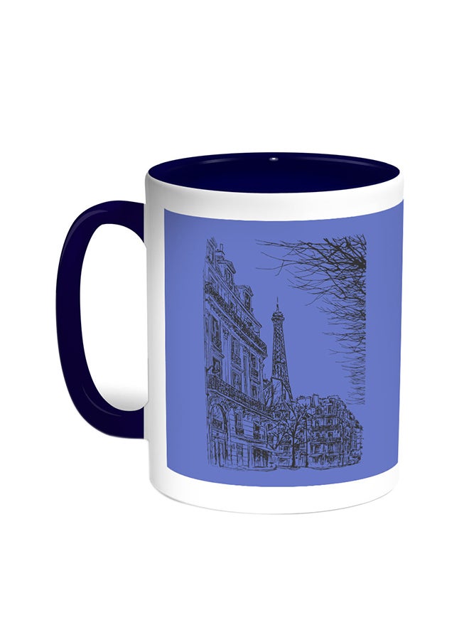 Decalac Abstract Drawing Of Paris Printed Coffee Mug Blue/White