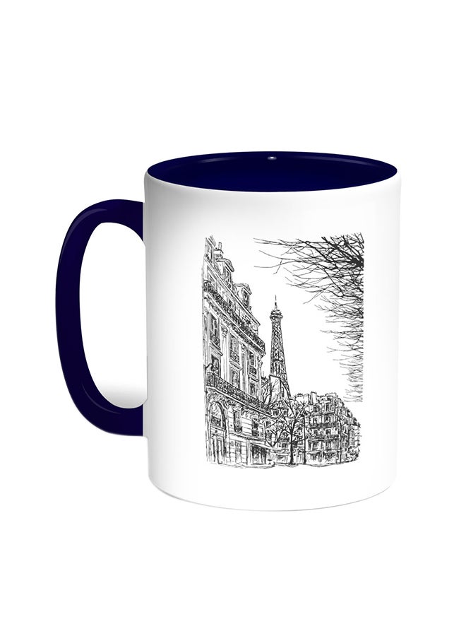 Decalac Abstract Drawing Of Paris Printed Coffee Mug Blue/White 