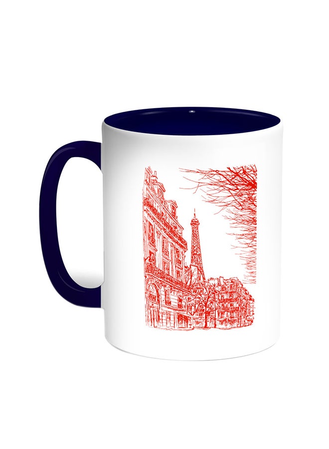 Decalac Abstract Drawing Of Paris Printed Coffee Mug Blue/White