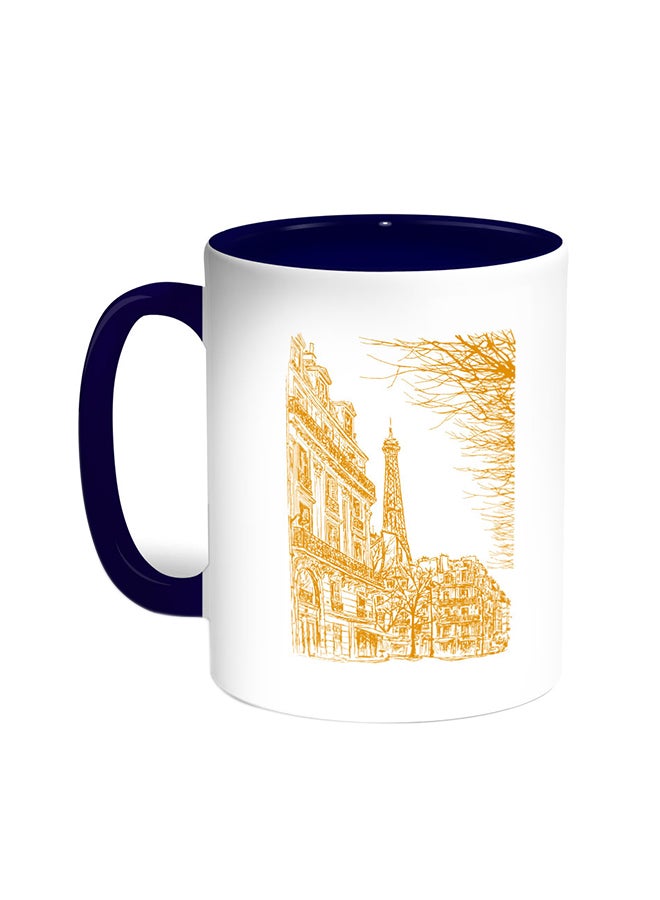 Decalac Abstract Drawing Of Paris Printed Coffee Mug Blue/White
