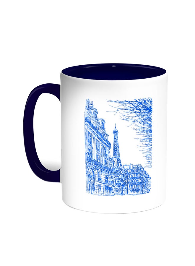 Decalac Abstract Drawing Of Paris Printed Coffee Mug Blue/White