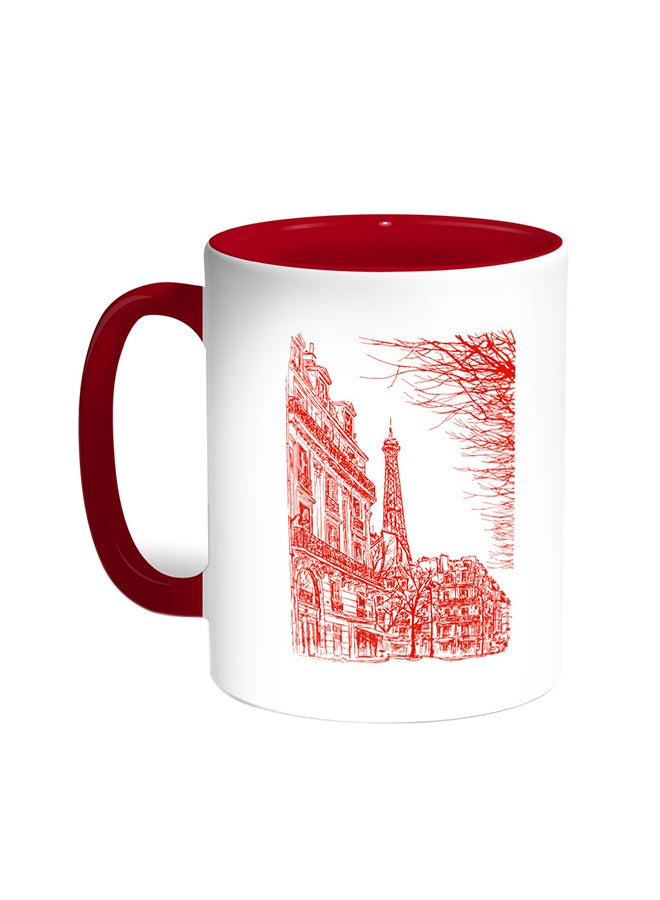 ديكالاك قدح قهوة مزين برسم تجريدي لباريس أحمر/أبيض