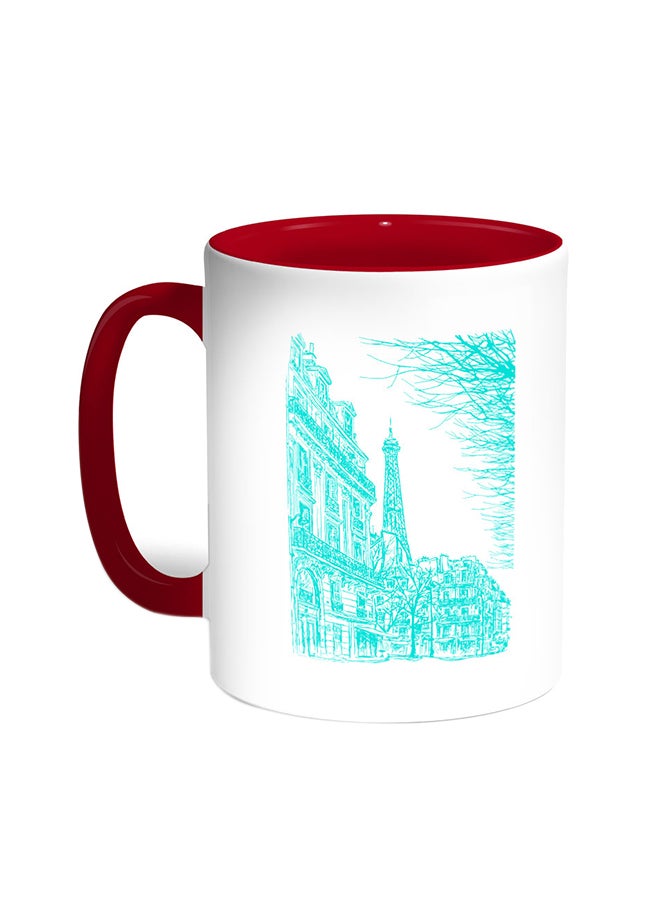 قدح قهوة مزين برسم تجريدي لباريس أحمر/أبيض