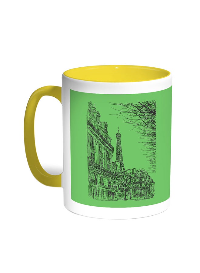 ديكالاك قدح قهوة مزين برسم تجريدي لباريس أصفر/ابيض