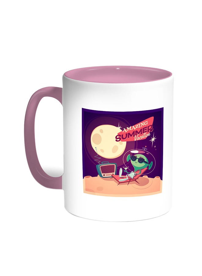 ديكالاك قدح قهوة برسمة كائن فضائي وردي/أبيض