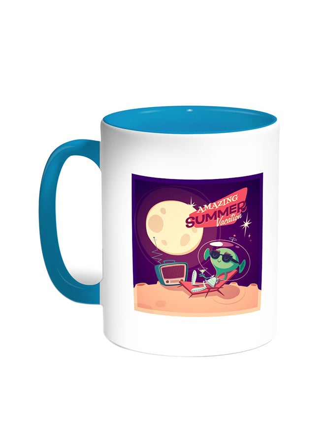 Decalac Alien Printed Coffee Mug Turquoise/White