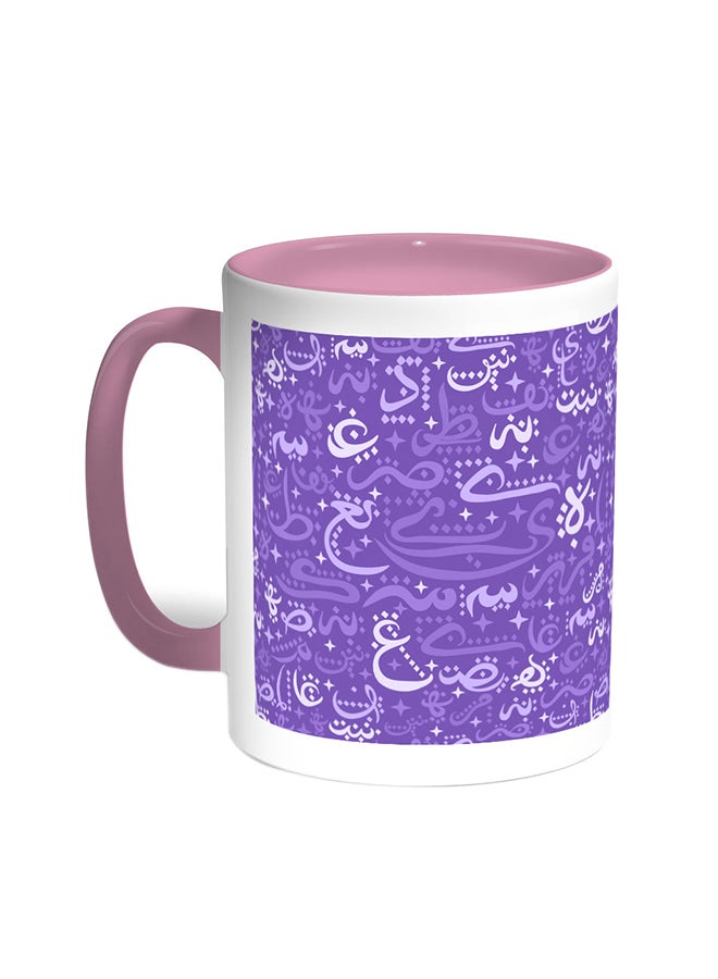 Decalac Arabic Coloured Letters Printed Coffee Mug Pink/White 
