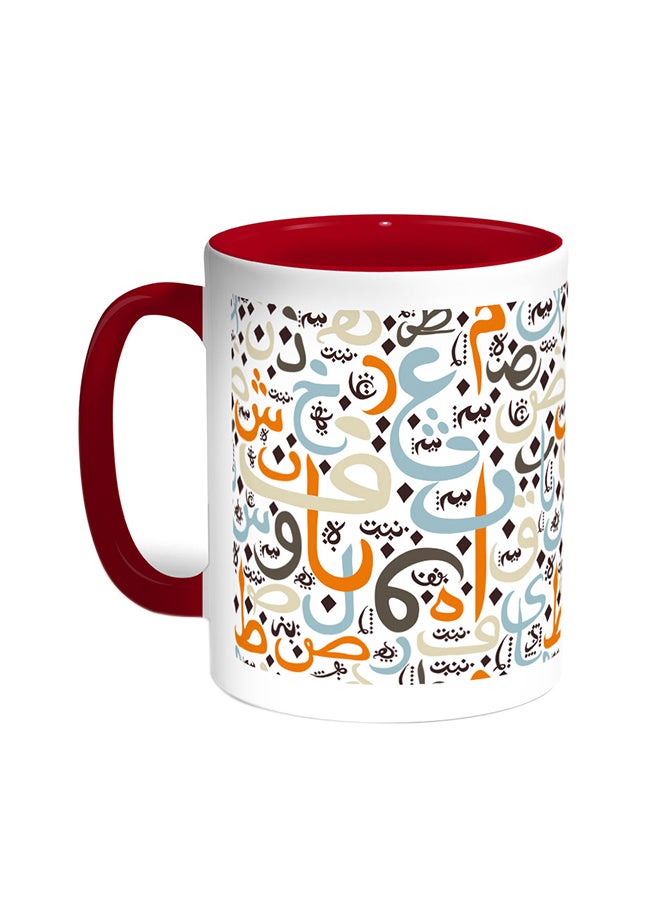 Arabic Coloured Letters Printed Coffee Mug Red/White
