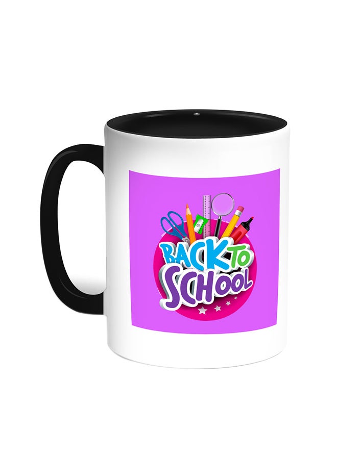 ديكالاك كوب قهوة بطباعة "باك تو سكول" أسود/ أبيض