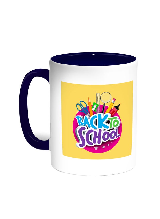 ديكالاك كوب قهوة بطباعة "باك تو سكول" أزرق/ أبيض