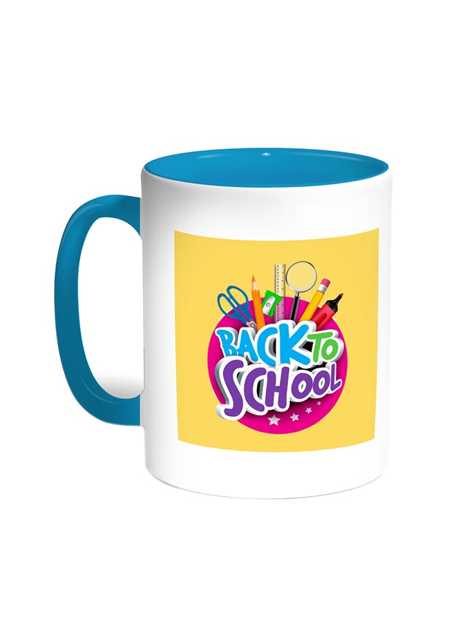 ديكالاك كوب قهوة بطباعة "باك تو سكول" تركواز/أبيض