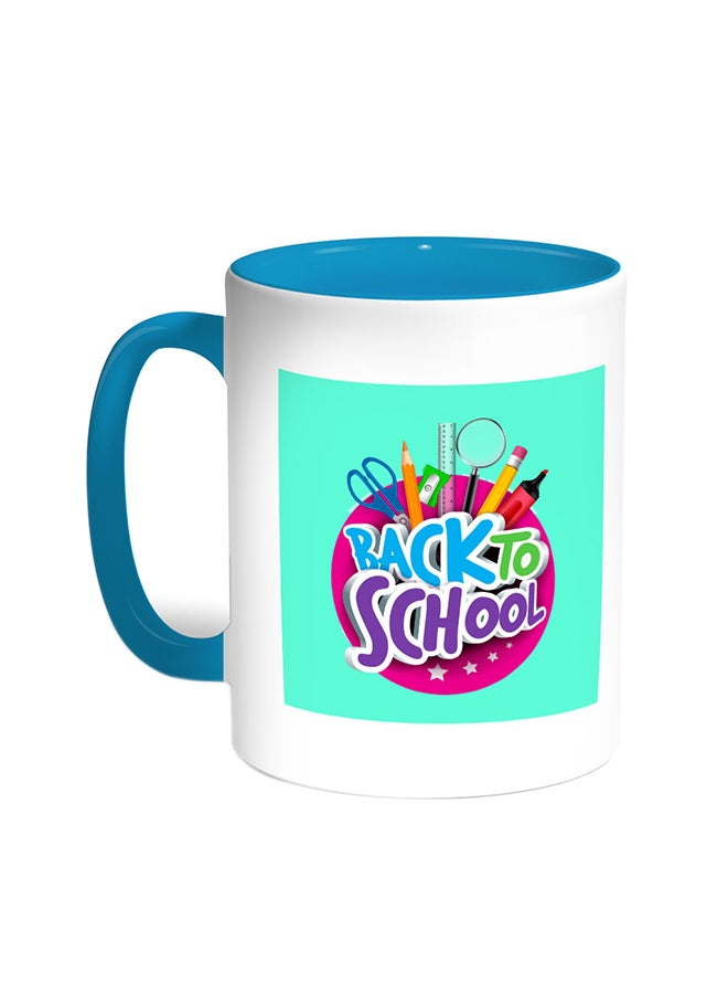 ديكالاك كوب قهوة بطباعة "باك تو سكول" تركواز/أبيض