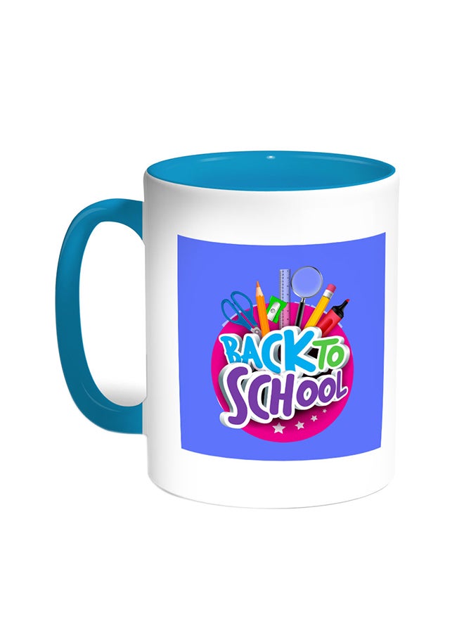 ديكالاك كوب قهوة بطباعة "باك تو سكول" تركواز/أبيض