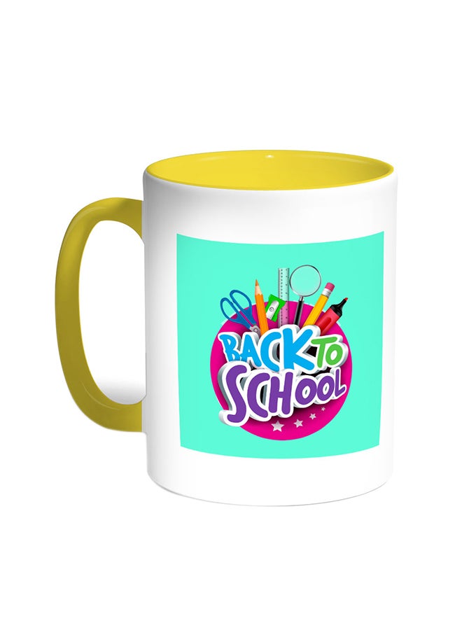 ديكالاك كوب قهوة بطباعة "باك تو سكول" أصفر/ابيض