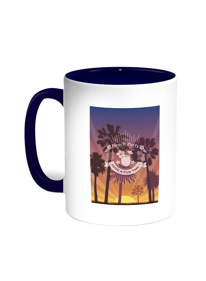 قدح قهوة -حفلة على الشاطئ أزرق/ أبيض