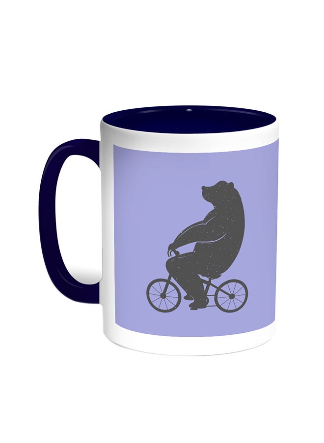 Decalac Bear Driving A Bicycle Printed Coffee Mug Blue/White