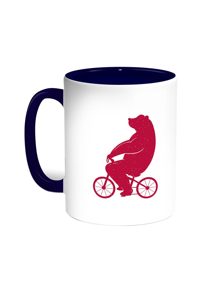 Decalac Bear Driving A Bicycle Printed Coffee Mug Blue/White