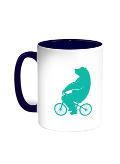 Decalac Bear Driving A Bicycle Printed Coffee Mug Blue/White 