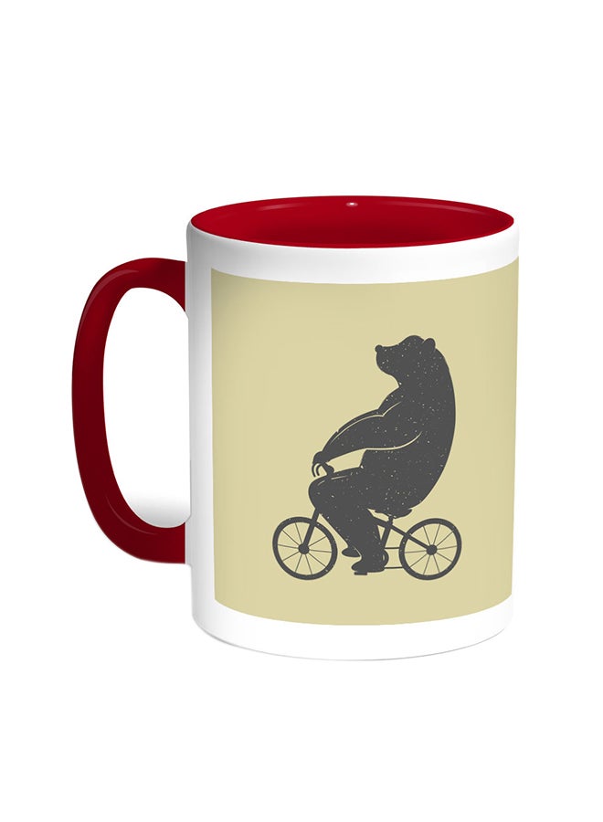 Decalac Bear Driving A Bicycle Printed Coffee Mug Red/White