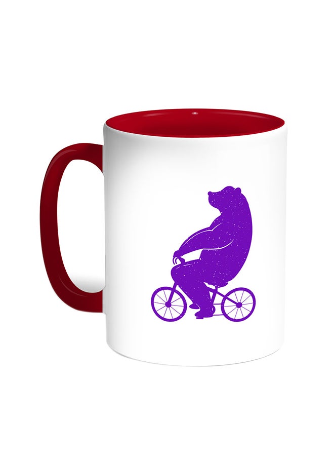 قدح قهوة - صورة دب يقود دراجة أحمر/أبيض