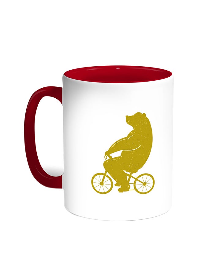 Bear Driving A Bicycle Printed Coffee Mug Red/White