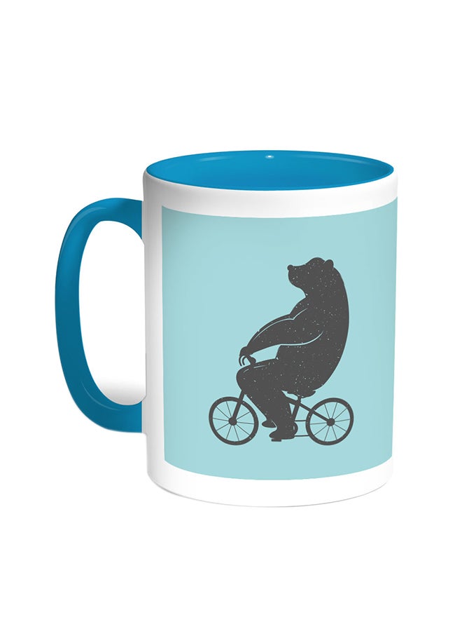 Decalac Bear Driving A Bicycle Printed Coffee Mug Turquoise/White