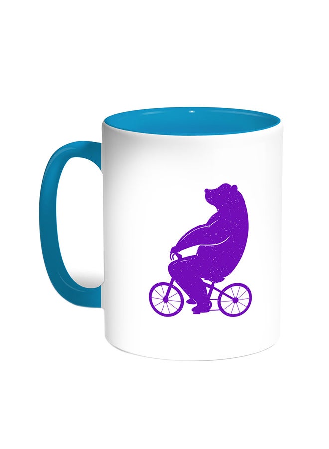 Bear Driving A Bicycle Printed Coffee Mug Turquoise/White
