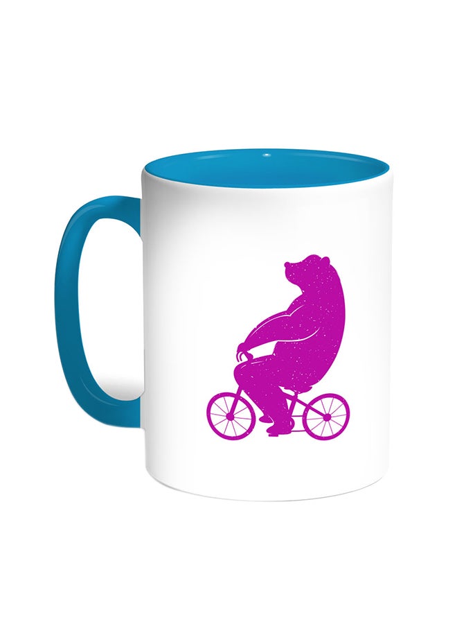 Bear Driving A Bicycle Printed Coffee Mug Turquoise/White