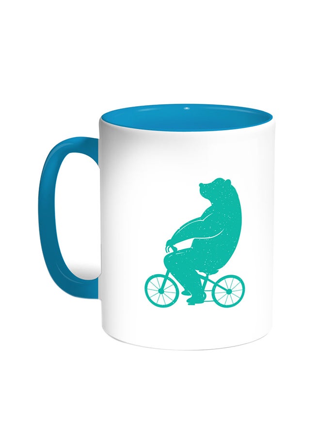 Bear Driving A Bicycle Printed Coffee Mug Turquoise/White