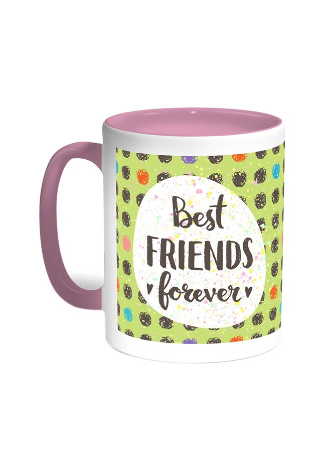 ديكالاك قدح قهوة مزين بعبارة بيست فريندز فوريفر وردي/أبيض