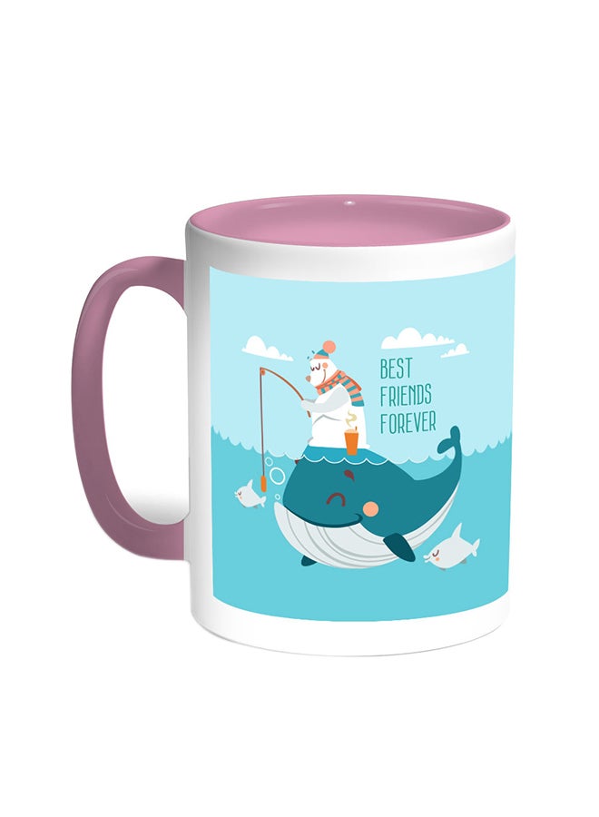 ديكالاك قدح قهوة مزين بعبارة بيست فريندز فوريفر وردي/أبيض