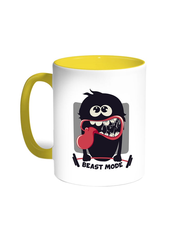 ديكالاك قدح قهوة مزينة بعبارة بيست مود أصفر/ابيض